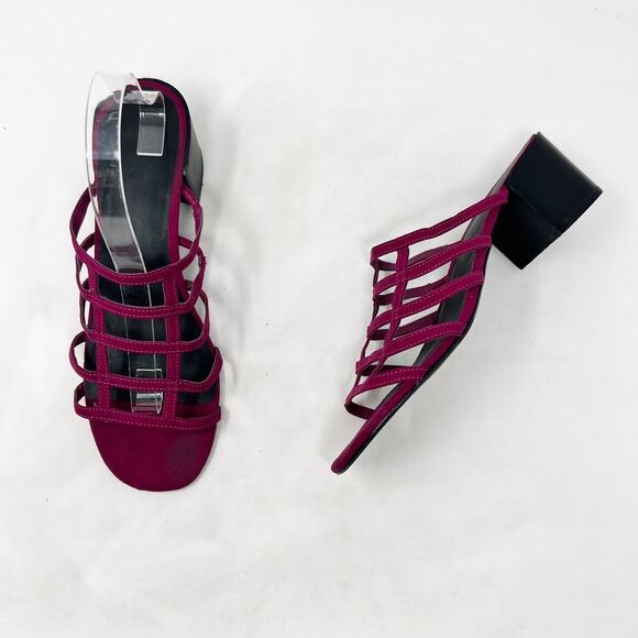[Urban Outfitters] Fuchsia Pink Faux Suede Caged Lattice Block Heel Mules Sz 10 - Picture 4 of 11